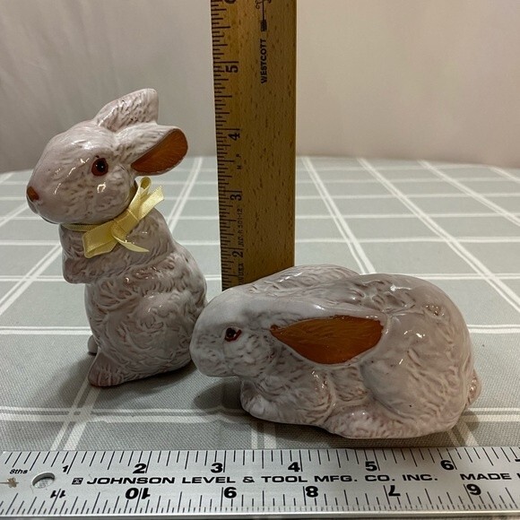 Country White Glaze Terracotta Bunny Rabbit Easter Spring Decor Red Clay Pottery - Picture 6 of 11